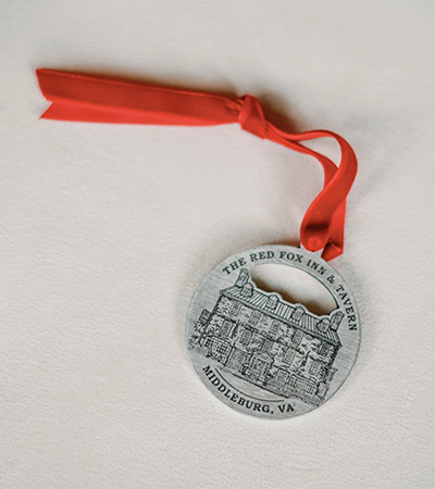 Pewter Ornament engraved with The Red Fox building